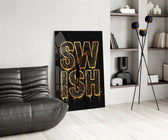 Swish Gold Net Typography Basketball Glass Wall Art
