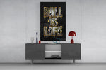 Ball Is Life Gold Typography Basketball Glass Wall Art