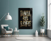 Ball Is Life Gold Typography Basketball Glass Wall Art