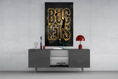 Buckets Gold Basketball Typography Glass Wall Art