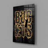 Buckets Gold Basketball Typography Glass Wall Art