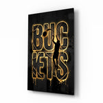 Buckets Gold Basketball Typography Glass Wall Art