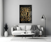 Buckets Gold Basketball Typography Glass Wall Art