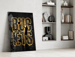 Buckets Gold Basketball Typography Glass Wall Art