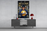 Bullish Gold Coin Bull in Suit Glass Wall Art