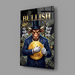 Bullish Gold Coin Bull in Suit Glass Wall Art