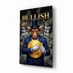 Bullish Gold Coin Bull in Suit Glass Wall Art