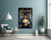 Bullish Gold Coin Bull in Suit Glass Wall Art