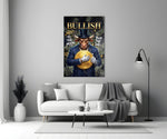 Bullish Gold Coin Bull in Suit Glass Wall Art