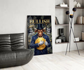 Bullish Gold Coin Bull in Suit Glass Wall Art