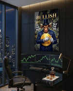 Bullish Gold Coin Bull in Suit Glass Wall Art