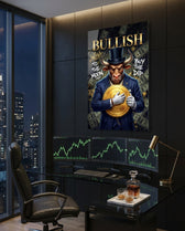 Bullish Gold Coin Bull in Suit Glass Wall Art
