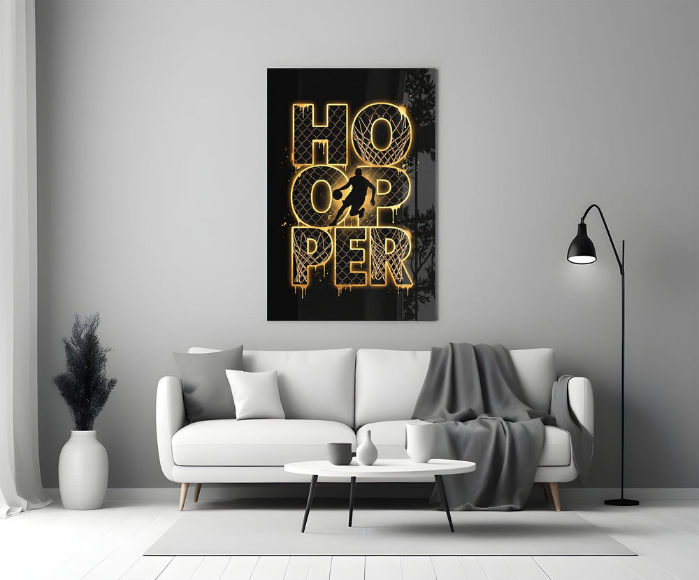 Hooper Gold Basketball Typography Glass Wall Art