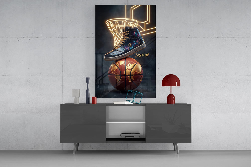 Laced Up Sneaker Neon Hoop Glass Wall Art