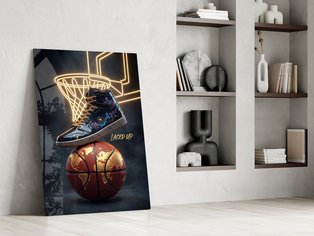 Laced Up Sneaker Neon Hoop Glass Wall Art