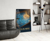 Less Is More Golden Blueprint Glass Wall Art