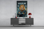 Discipline Lion in Suit Motivational Glass Wall Art