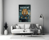 Discipline Lion in Suit Motivational Glass Wall Art