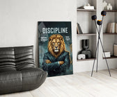 Discipline Lion in Suit Motivational Glass Wall Art