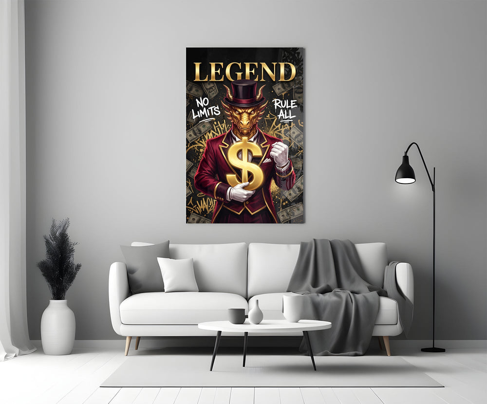 Legend Golden Dragon Gold Dollar Glass Wall Art