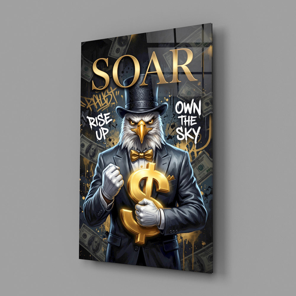 Soar Suited Eagle Gold Dollar Glass Wall Art