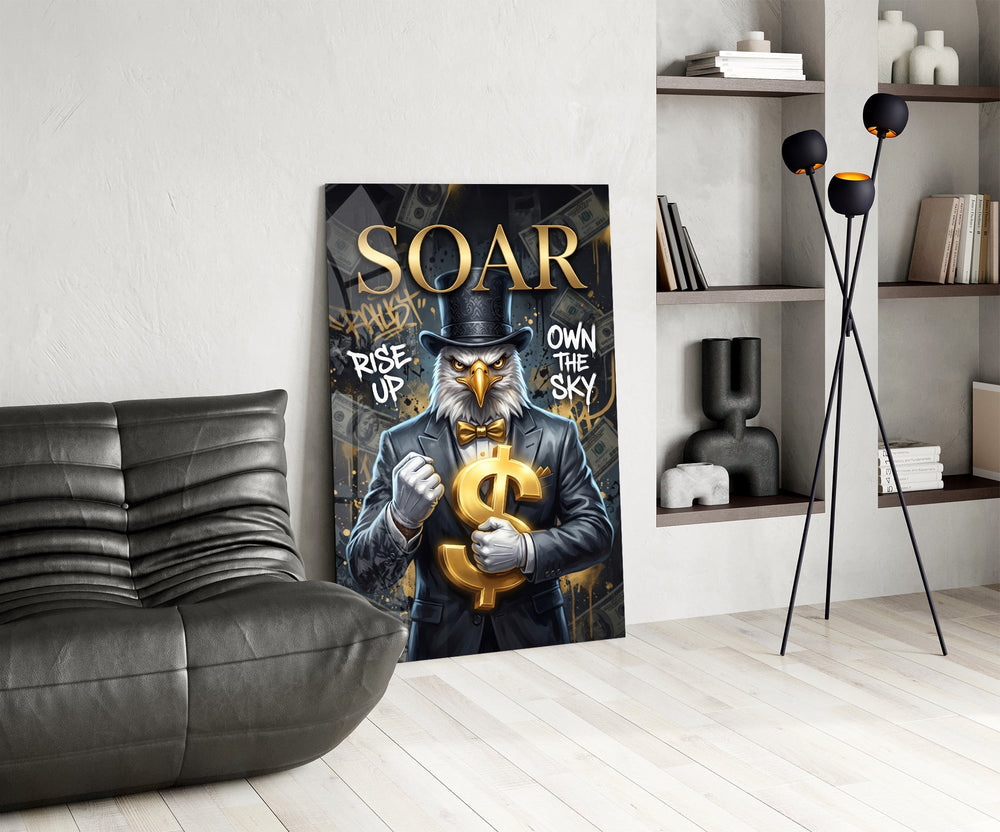 Soar Suited Eagle Gold Dollar Glass Wall Art