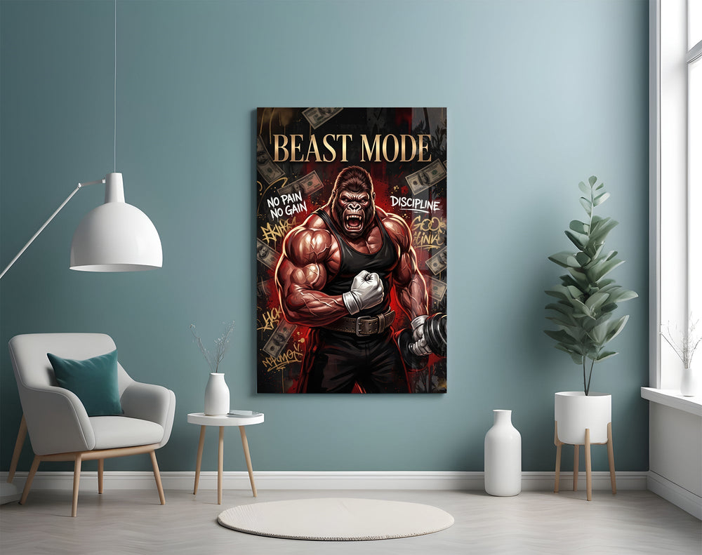 Beast Mode Gorilla Gym Motivation Glass Wall Art