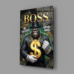 Boss Suited Gorilla Gold Dollar Glass Wall Art