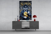 Alpha Suited Wolf Gold Dollar Glass Wall Art