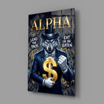 Alpha Suited Wolf Gold Dollar Glass Wall Art