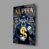 Alpha Suited Wolf Gold Dollar Glass Wall Art