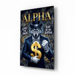 Alpha Suited Wolf Gold Dollar Glass Wall Art