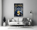 Alpha Suited Wolf Gold Dollar Glass Wall Art