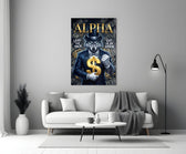 Alpha Suited Wolf Gold Dollar Glass Wall Art