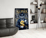 Alpha Suited Wolf Gold Dollar Glass Wall Art