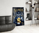 Alpha Suited Wolf Gold Dollar Glass Wall Art