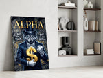 Alpha Suited Wolf Gold Dollar Glass Wall Art