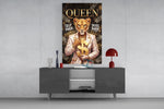Queen Suited Lioness Gold Dollar Glass Wall Art