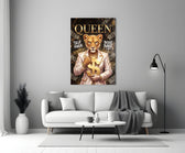 Queen Suited Lioness Gold Dollar Glass Wall Art