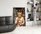 Queen Suited Lioness Gold Dollar Glass Wall Art