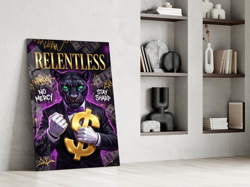 Relentless Suited Panther Gold Dollar Glass Wall Art