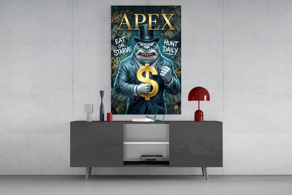 Apex Suited Shark Gold Dollar Glass Wall Art