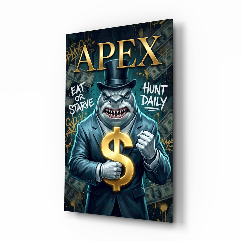 Apex Suited Shark Gold Dollar Glass Wall Art