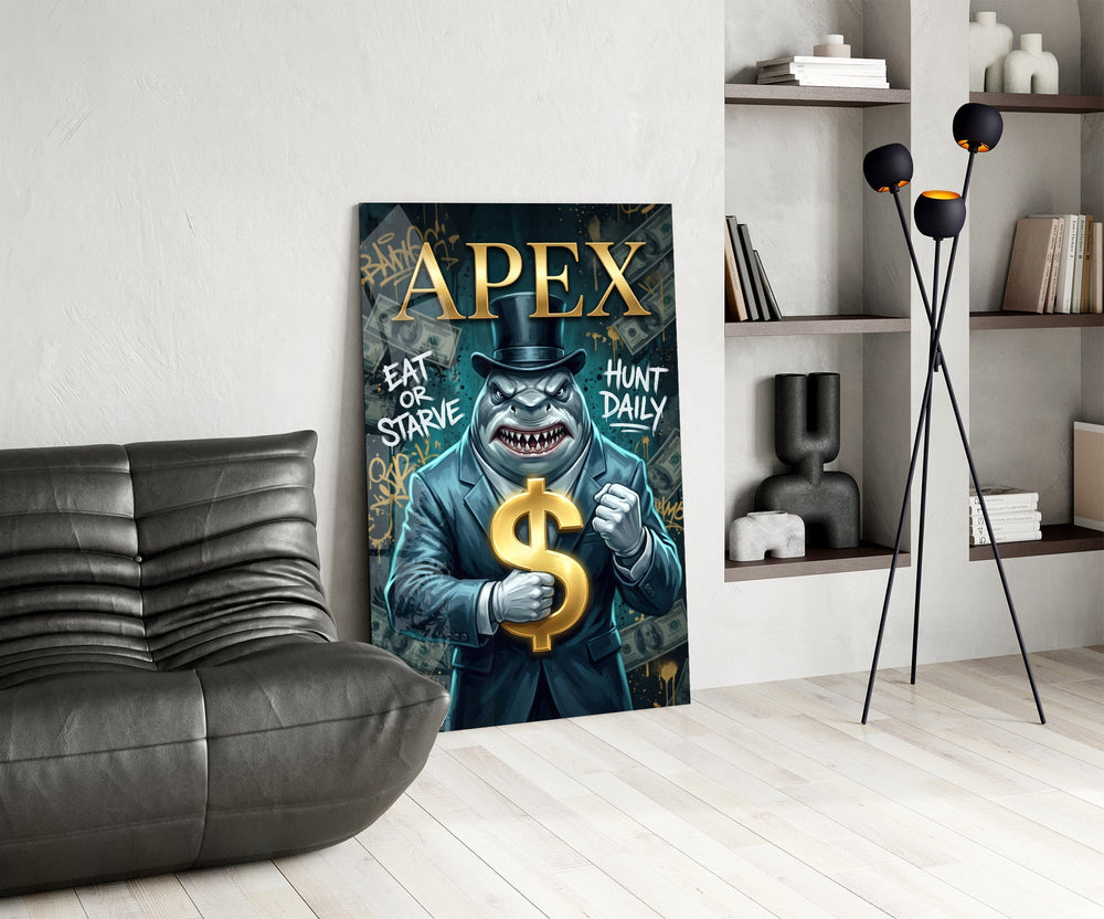Apex Suited Shark Gold Dollar Glass Wall Art