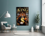 King Suited Tiger Gold Dollar Glass Wall Art