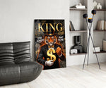 King Suited Tiger Gold Dollar Glass Wall Art