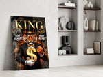 King Suited Tiger Gold Dollar Glass Wall Art