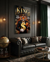 King Suited Tiger Gold Dollar Glass Wall Art