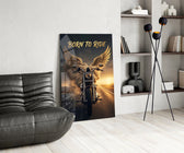 Born to Ride Winged Motorcycle Sunset Glass Wall Art