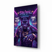 Stay Real Neon Panther Rapper Glass Wall Art
